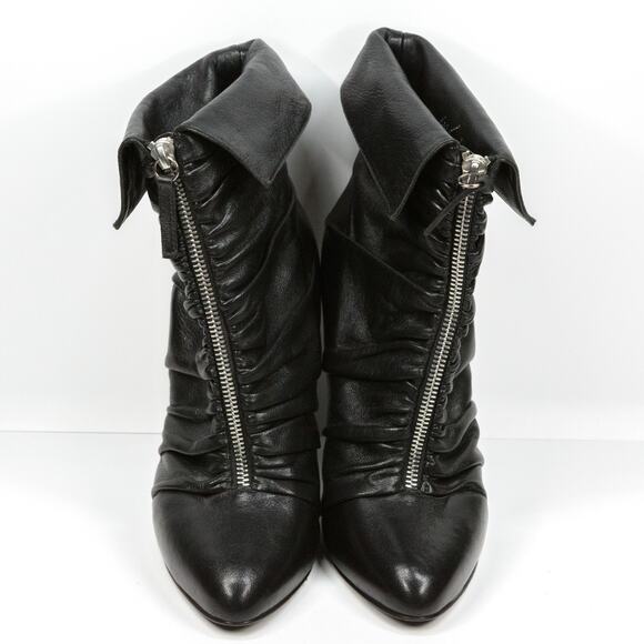 GUISEPPE ZANOTTI Zip Up Stiletto Ankle Boots Slouchy Ruched Leather 37.5 (6.5-7) - Picture 4 of 9